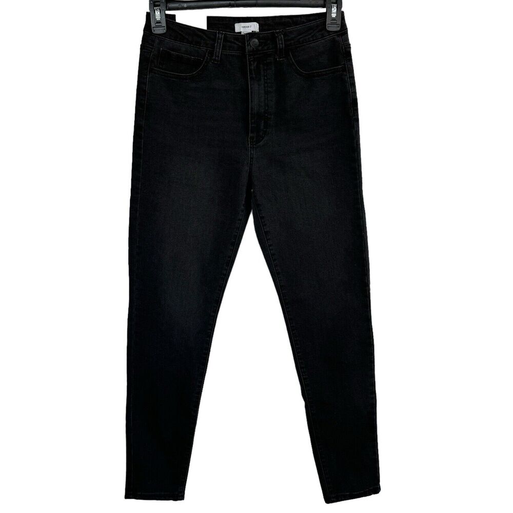 Forever 21 SZ 30 Skinny Jean Mid-Rise Zip-Fly Stretch Pockets Black Wash Womens